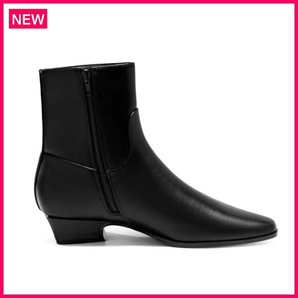 Women's Ankle Boots Low Heel Square Toe Chunky Heel Side Zipper Dressy - Picture 6 of 7